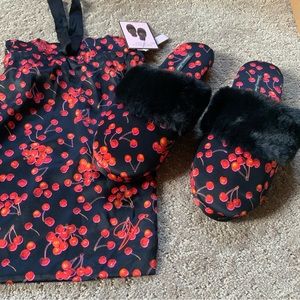 NEW Red and black cherry slippers with fur Large